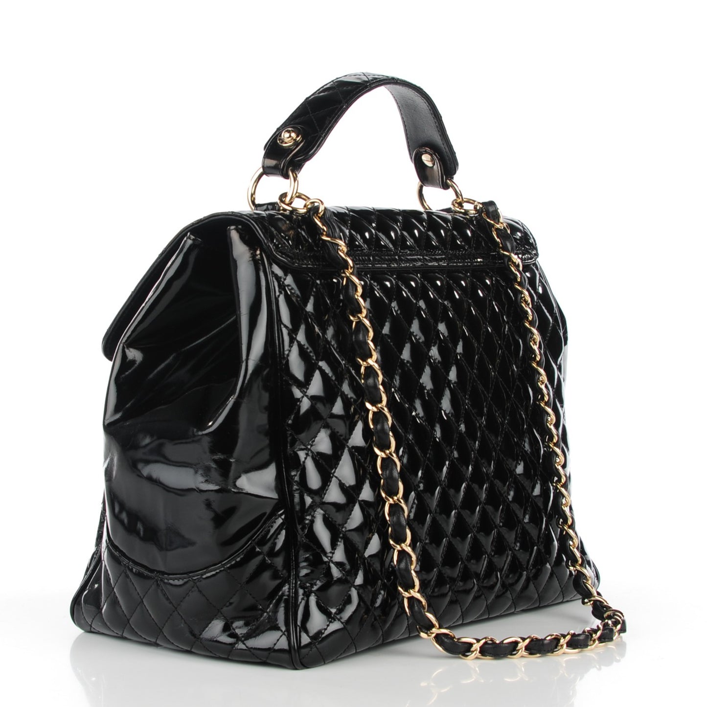 Glazed Calfskin Quilted Mademoiselle Bag Black