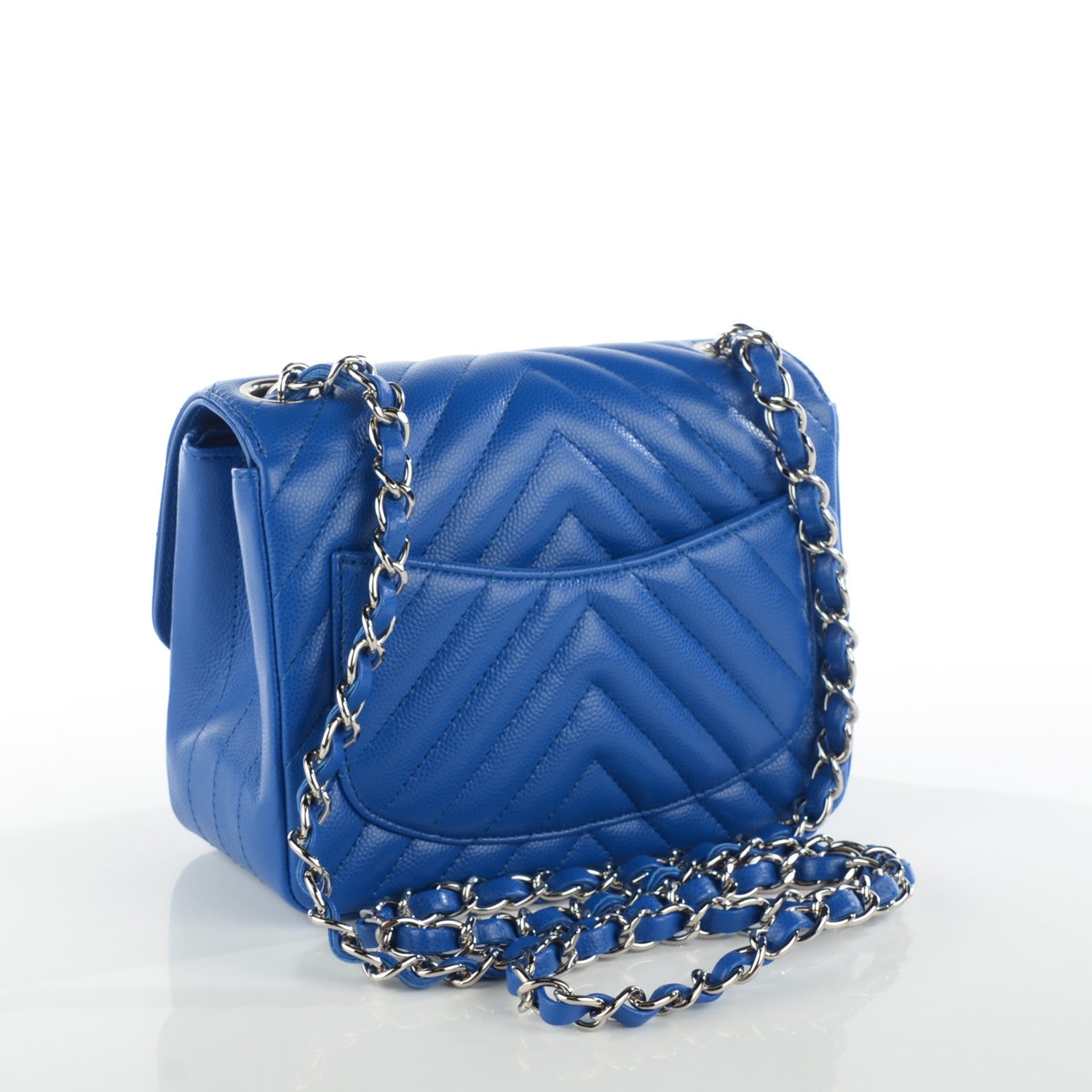 Chanel Caviar Chevron Quilted Mini Square Flap Blue 3 of 8