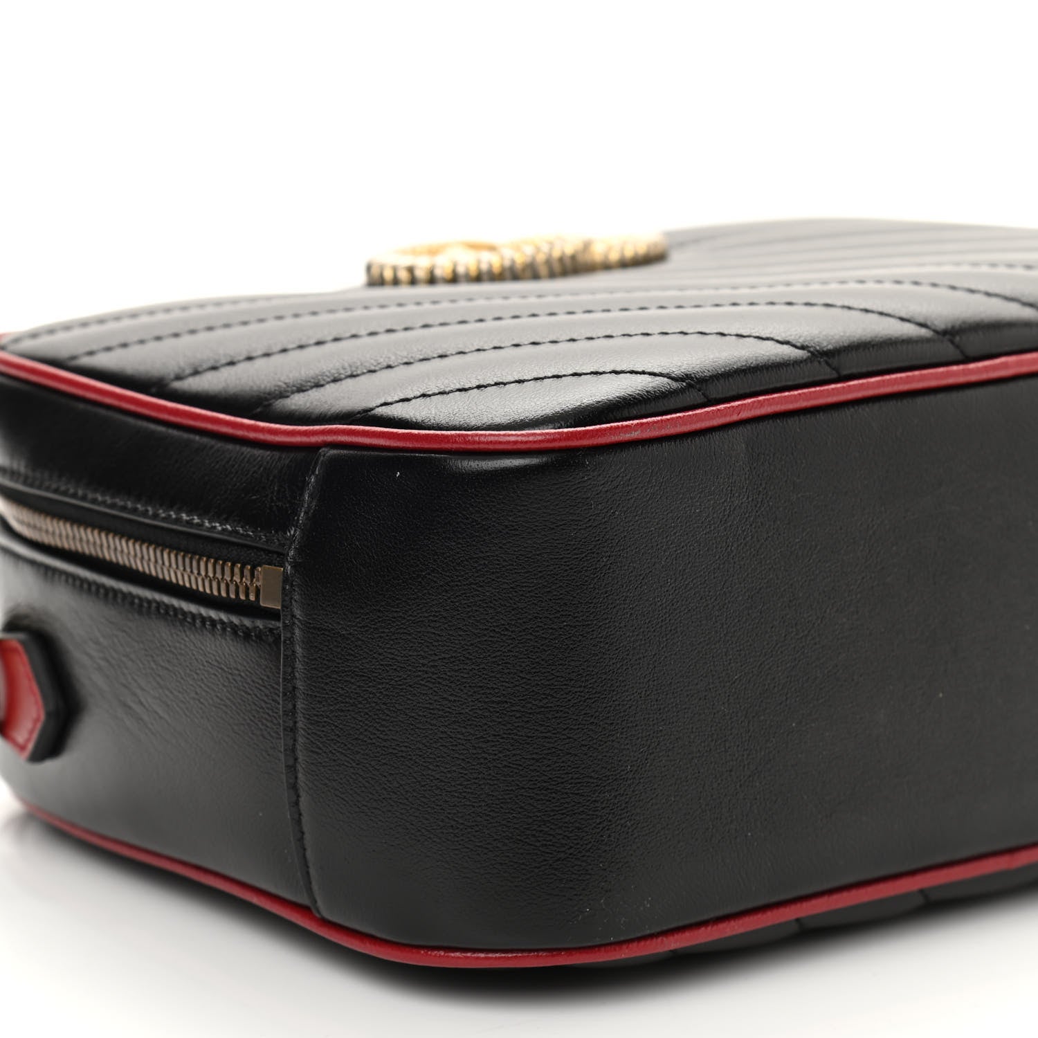 Gucci Vintage Effect Calfskin Matelasse Diagonal Small Torchon GG Marmont Bamboo Top Handle Shoulder Bag Black Romantic Cherry 9 of 13