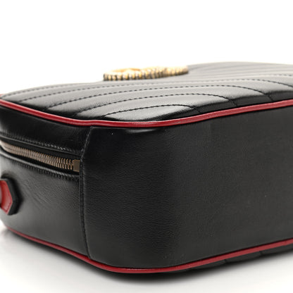 Gucci Vintage Effect Calfskin Matelasse Diagonal Small Torchon GG Marmont Bamboo Top Handle Shoulder Bag Black Romantic Cherry 9 of 13