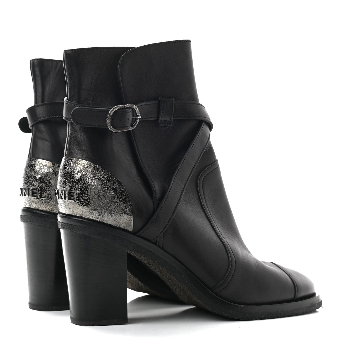 Lambskin CC Buckle Short Boots 38.5 Black