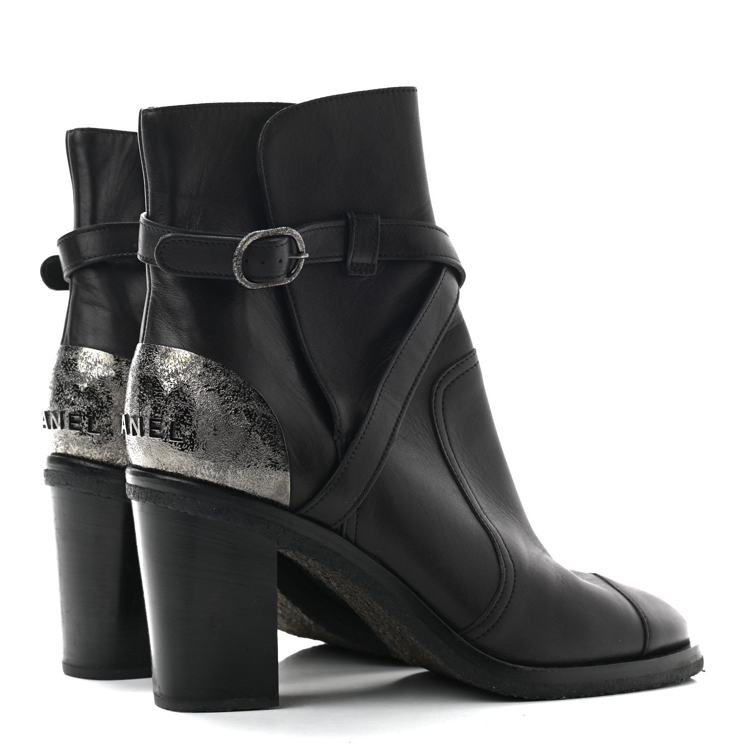 Chanel Lambskin CC Buckle Short Boots 38.5 Black 4 of 9