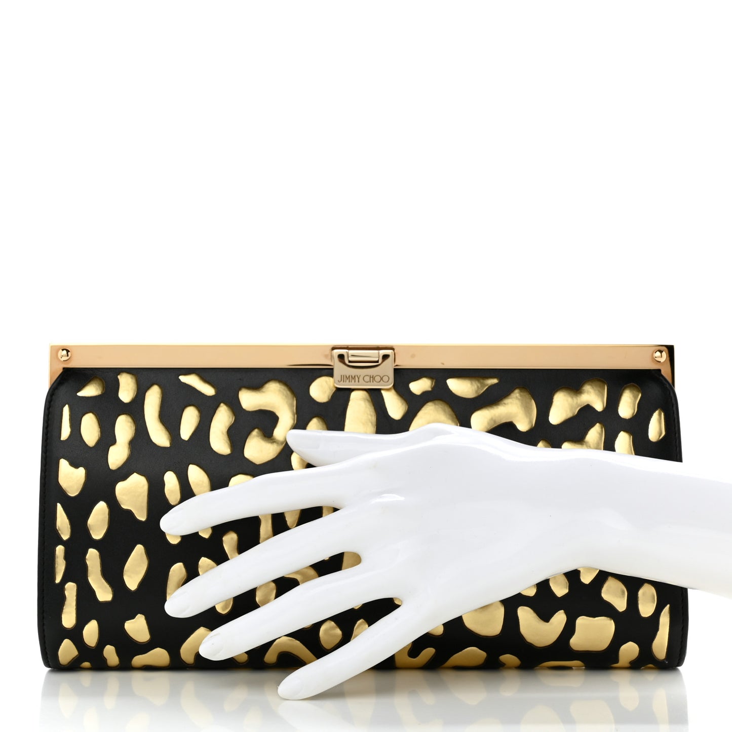 Calfskin Metallic Clutch Black Gold