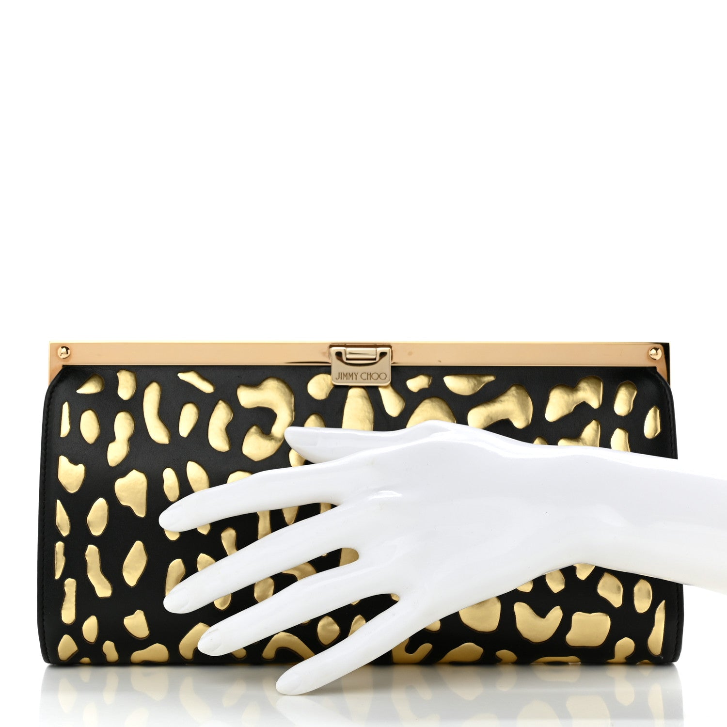 Jimmy Choo Calfskin Metallic Clutch Black Gold 2 of 10
