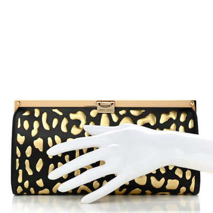 Jimmy Choo Calfskin Metallic Clutch Black Gold 2 of 10