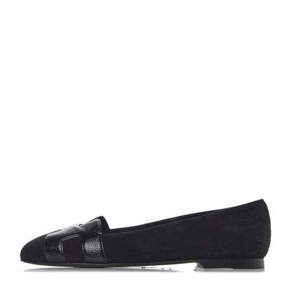 Hermes Velvet Goatskin Patent Epsom Nice Ballerina Flats 37 Black 1 of 7