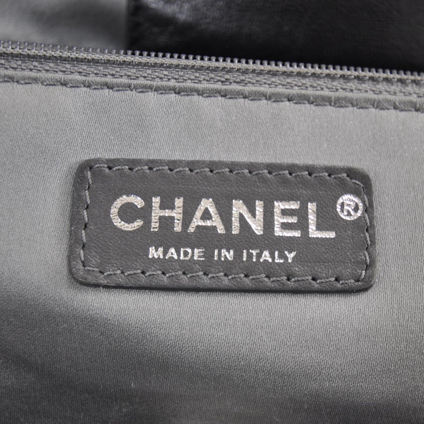 Leather Square Stitched Lax Shopping Tote Black