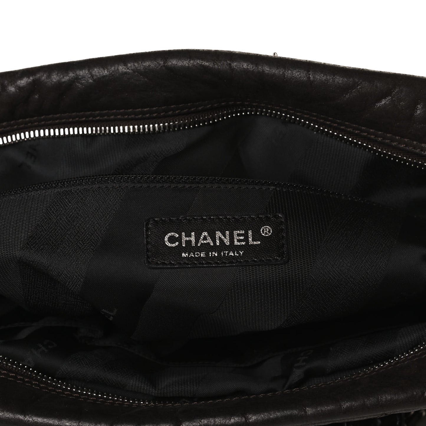 Glazed Calfskin Lambskin Portobello Tote Black