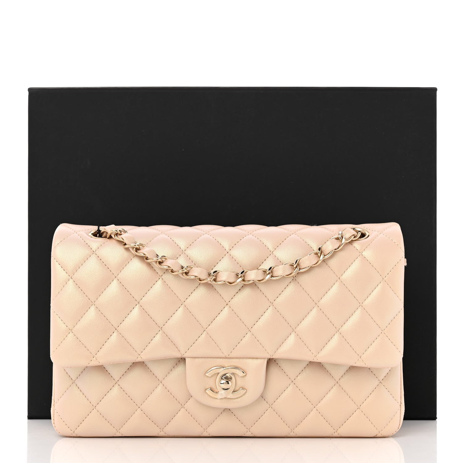 Chanel Iridescent Calfskin Quilted Medium Double Flap Beige 12 of 12