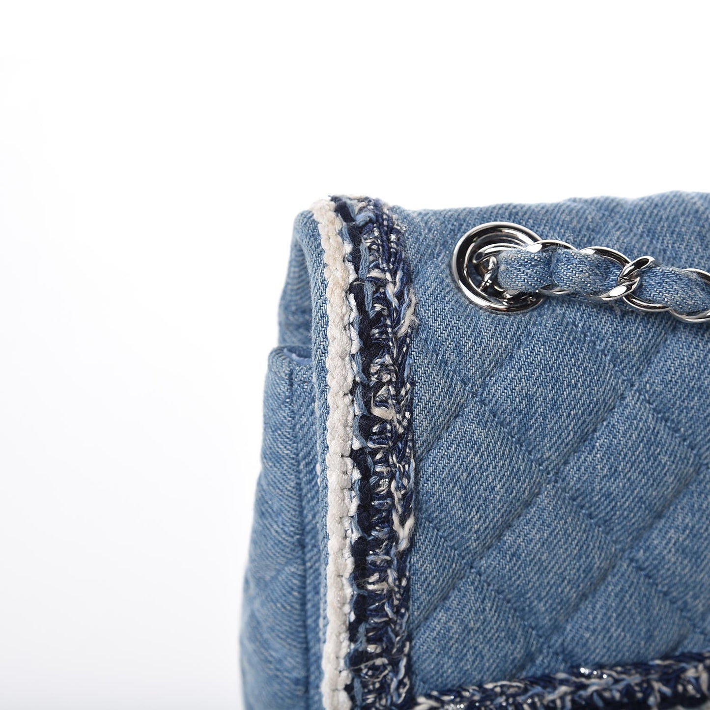 Denim Braided Medium Flap Bag Light Blue