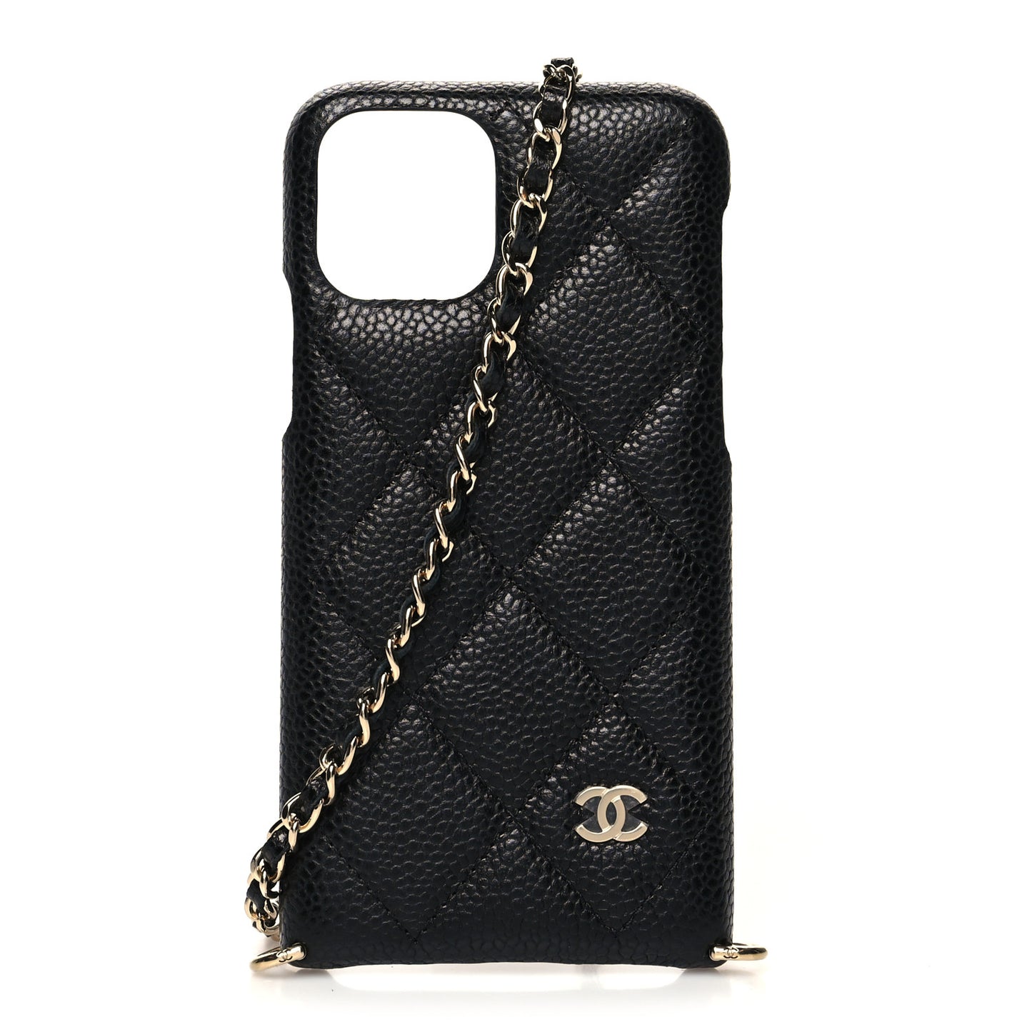 Caviar Quilted iPhone XI Pro Case With Chain Black