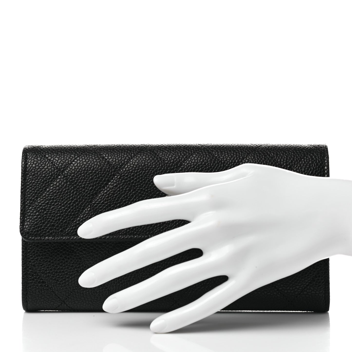 Caviar Quilted Large Gusset Flap Wallet Black