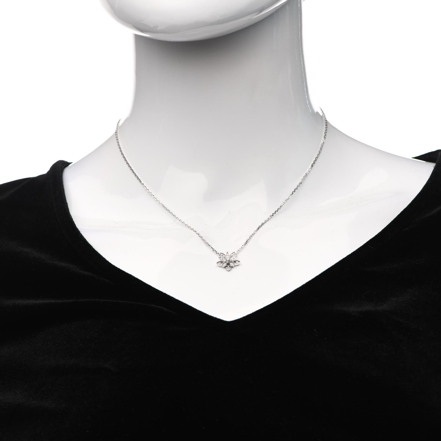 Van Cleef & Arpels 18K White Gold Diamond Mini Lotus Pendant Necklace 2 of 6