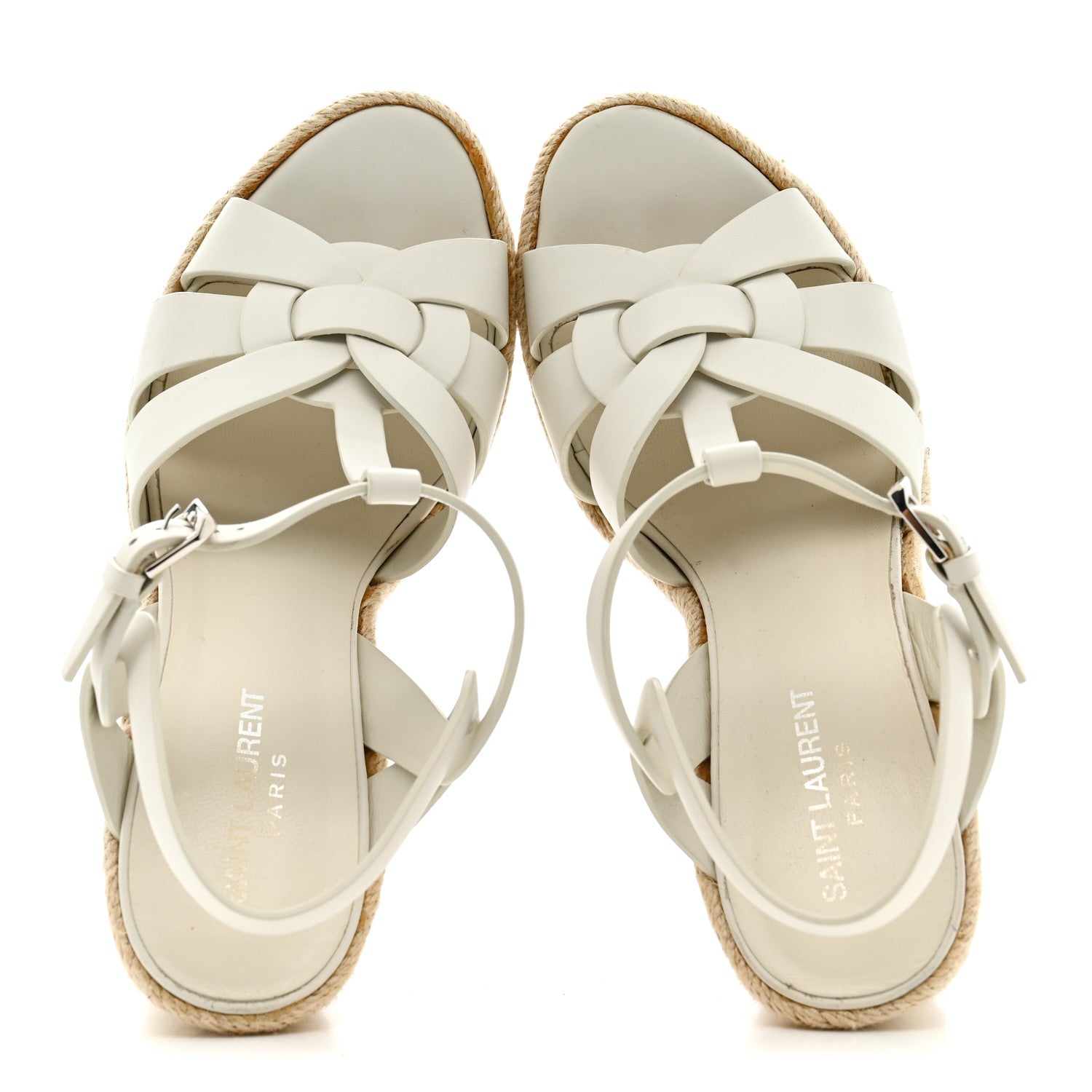 Saint Laurent Calfskin Tribute 95 Platform Espadrille Wedge Sandals 39 Porcellana 2 of 15