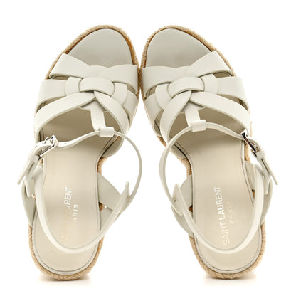 Saint Laurent Calfskin Tribute 95 Platform Espadrille Wedge Sandals 39 Porcellana 2 of 15