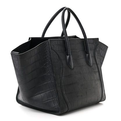 Celine Crocodile Embossed Nubuck Medium Phantom Luggage Navy Blue 3 of 14