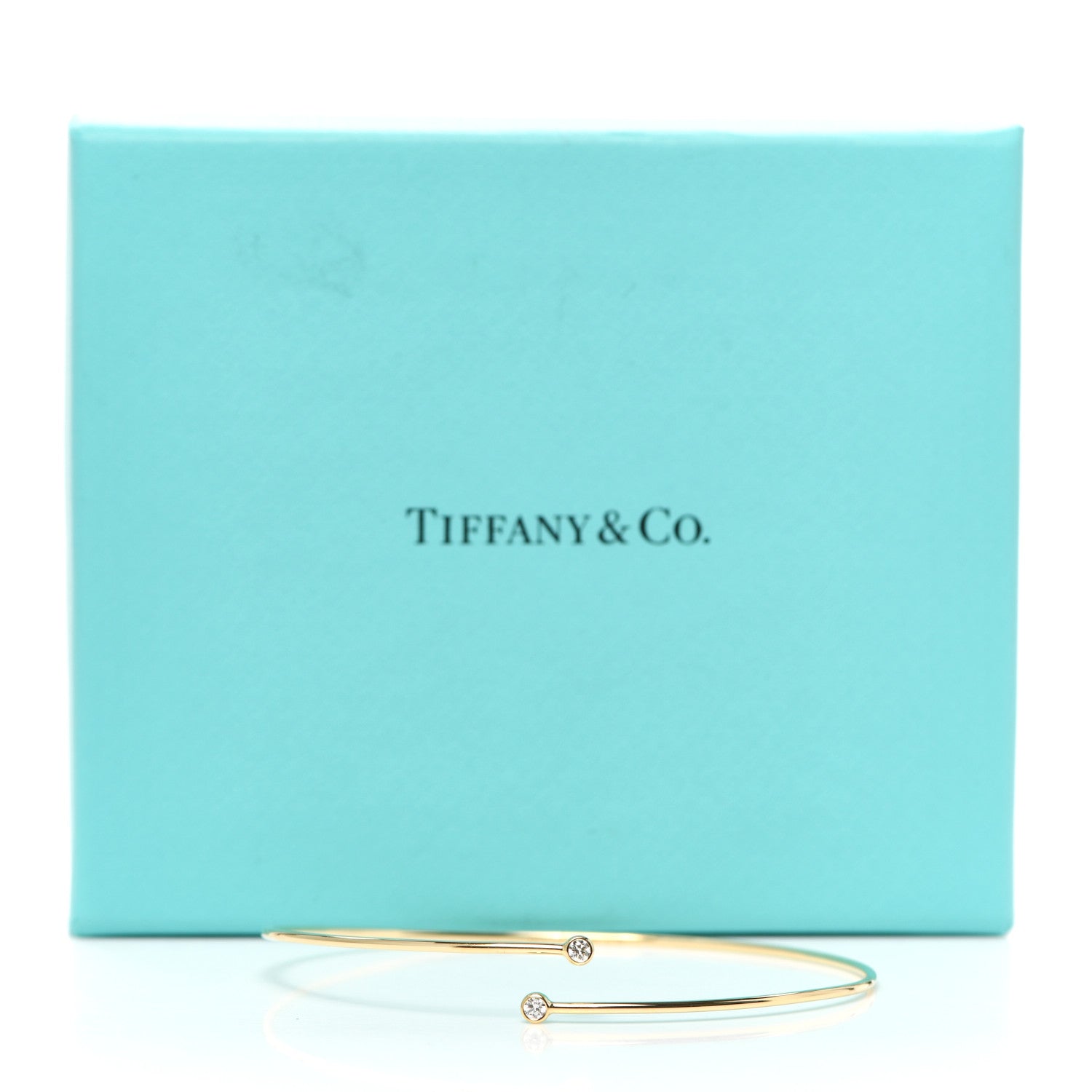 Tiffany 18K Yellow Gold Diamond Hoop Single Row Bangle Bracelet 5 of 5