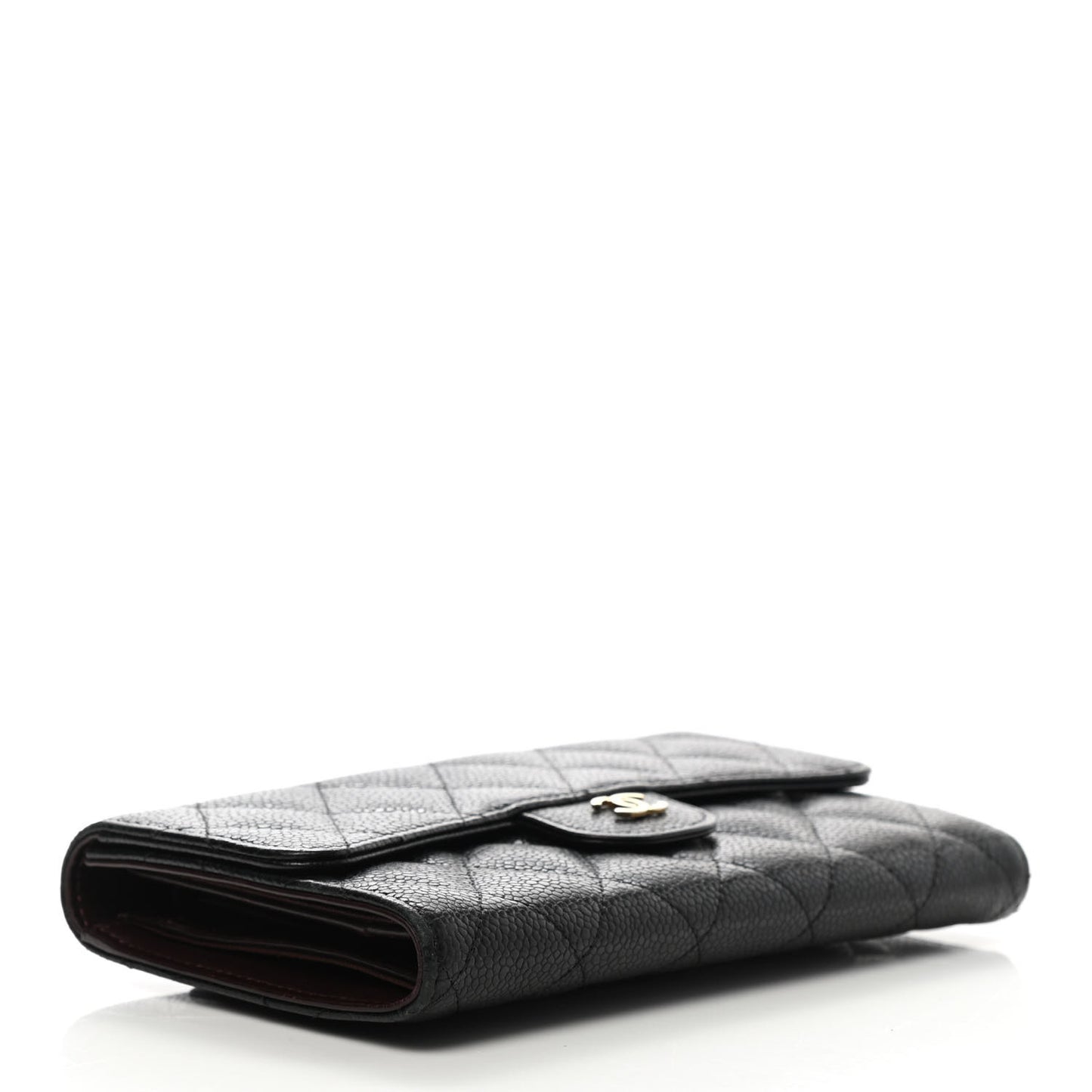 Caviar Quilted Large Gusset Flap Wallet Black