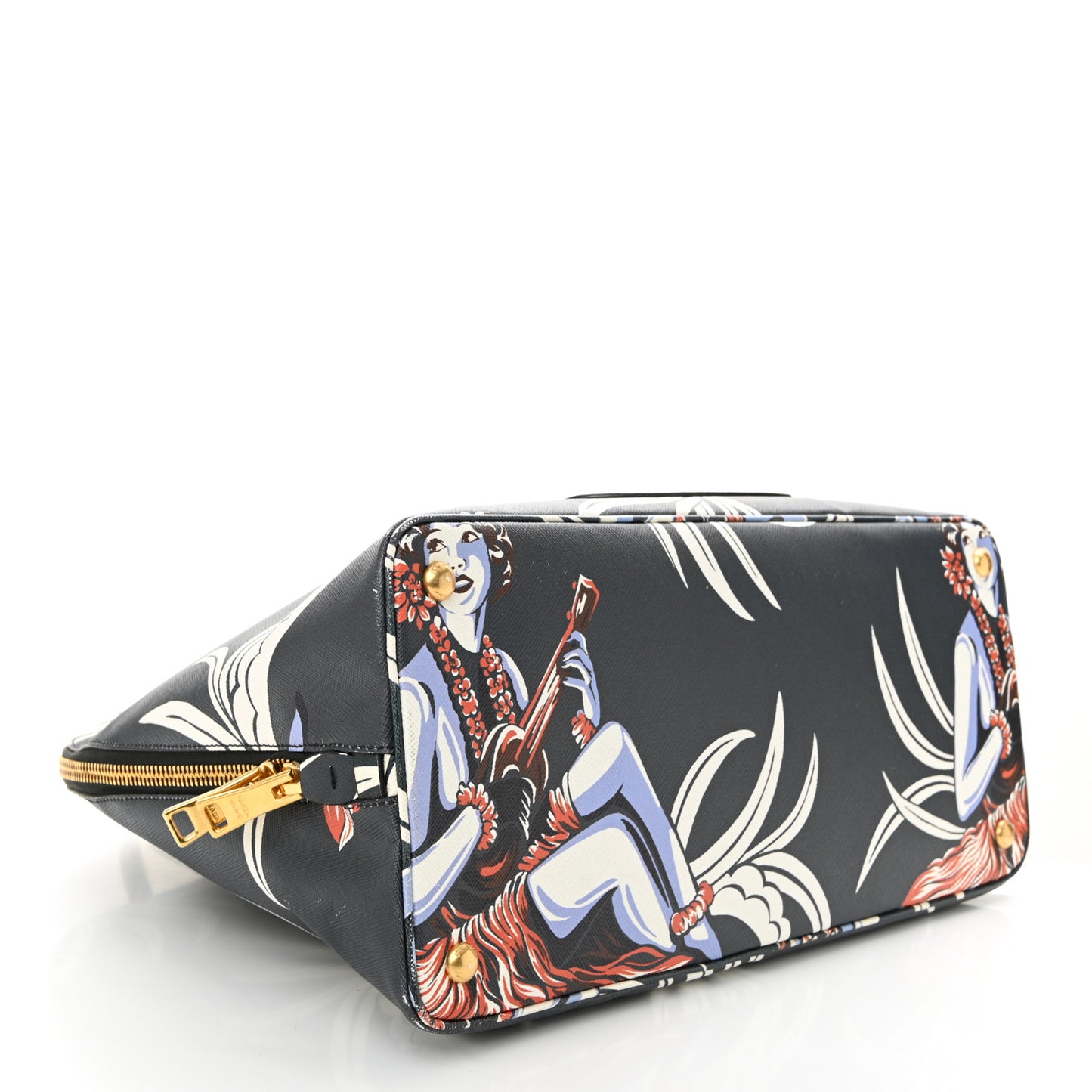 Saffiano Print Hawaiian Girl Front Pocket Tote Smeraldo
