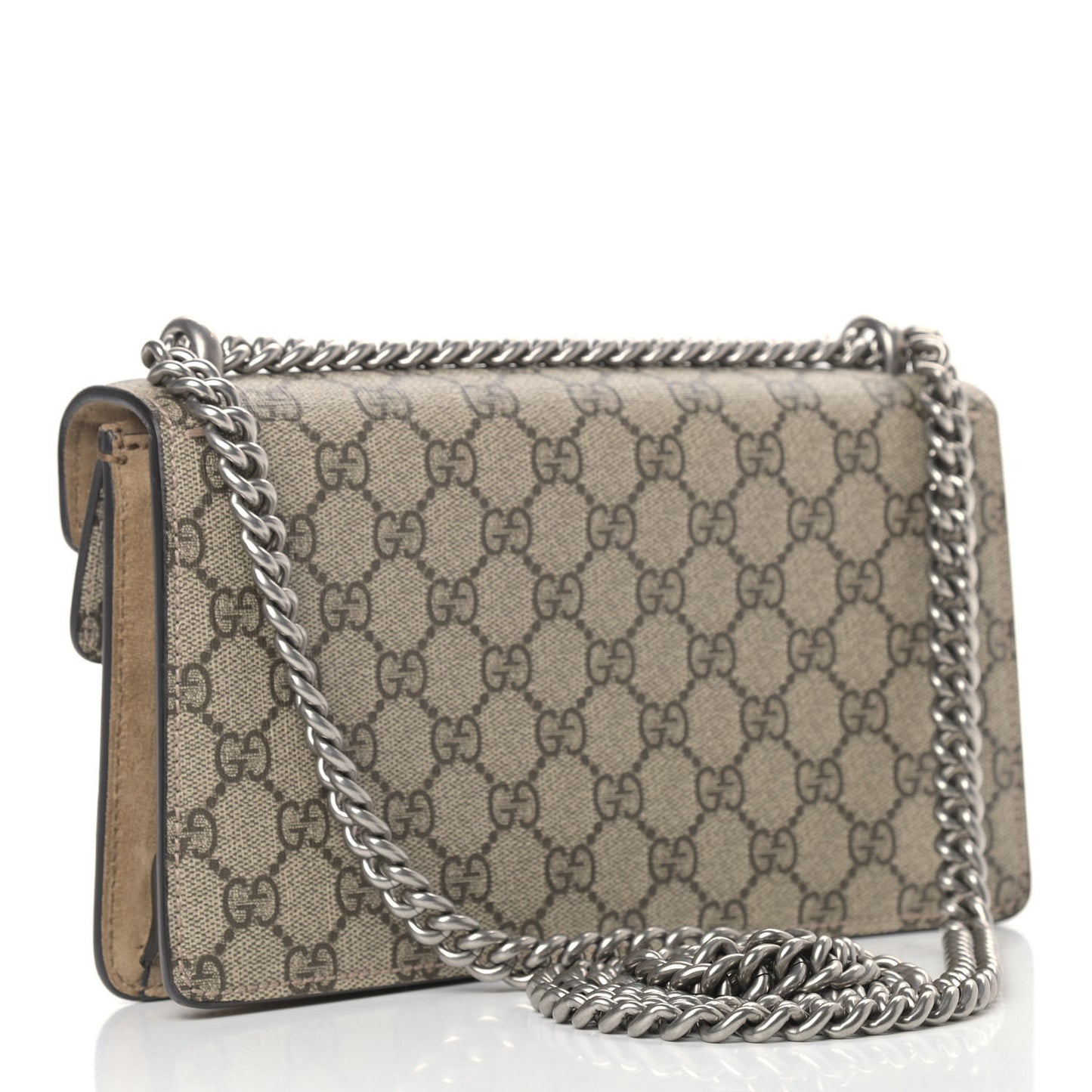 GG Supreme Monogram Suede Crystal Small Dionysus Shoulder Bag Beige Ebony Taupe