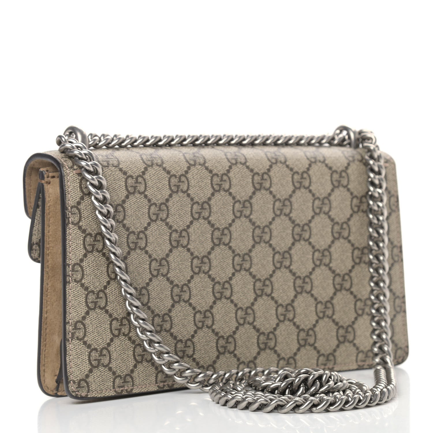 Gucci GG Supreme Monogram Suede Crystal Small Dionysus Shoulder Bag Beige Ebony Taupe 3 of 9
