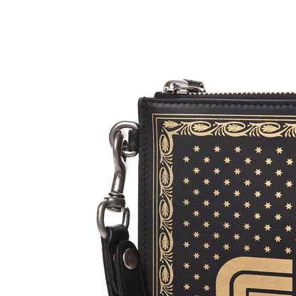 Gucci X SEGA Calfskin GUCCY Stars Zip Wristlet Pouch Black Gold 11 of 11