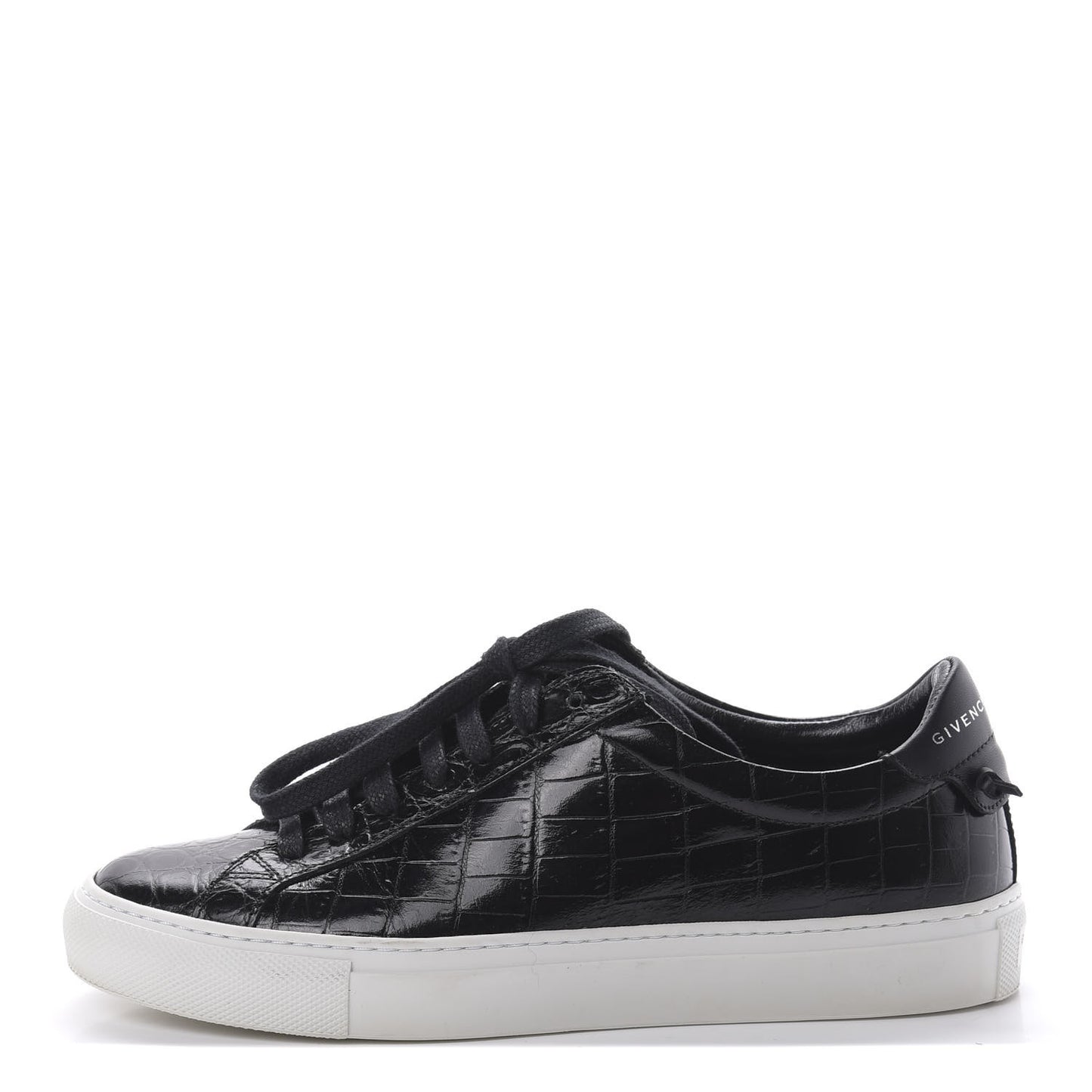 Calfskin Crocodile Embossed Womens Urban Street Sneakers 36 Black