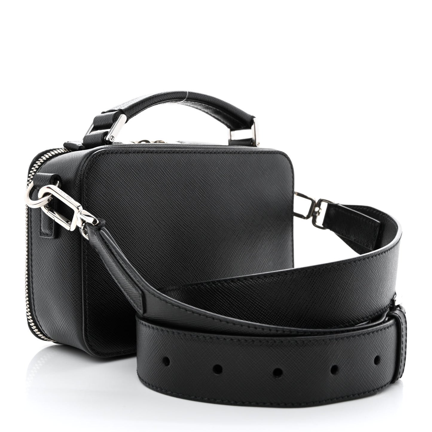 Saffiano Travel Small Brique Top Handle Crossbody Bag Black