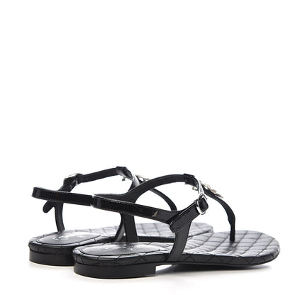 Chanel Patent Calfskin CC Chain Thong Sandals 35 Black 4 of 10