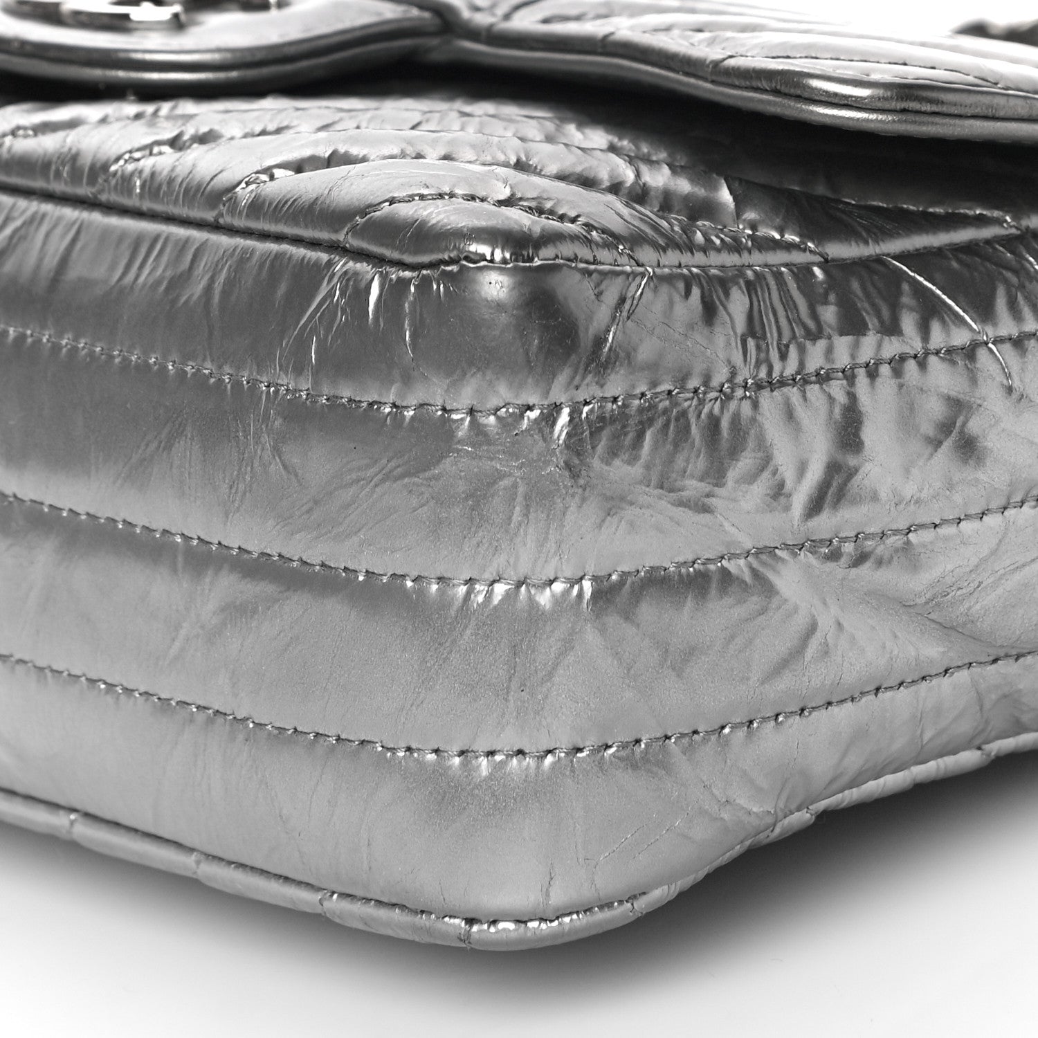 Chanel Patent Metallic Crumpled Calfskin Chevron Quilted Mini Rectangular Flap Silver 9 of 9