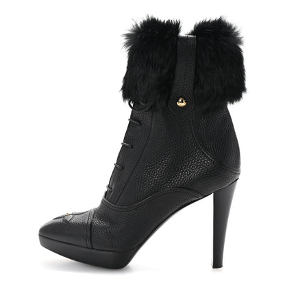 Louis Vuitton Grained Calfskin Fur Platform Ankle Boots 37.5 Black 1 of 9