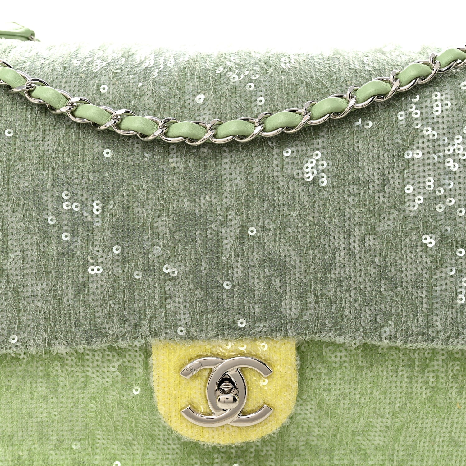 Chanel Sequin Large Waterfall Flap Green Light Green Yellow 8 of 10