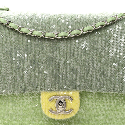 Chanel Sequin Large Waterfall Flap Green Light Green Yellow 8 of 10