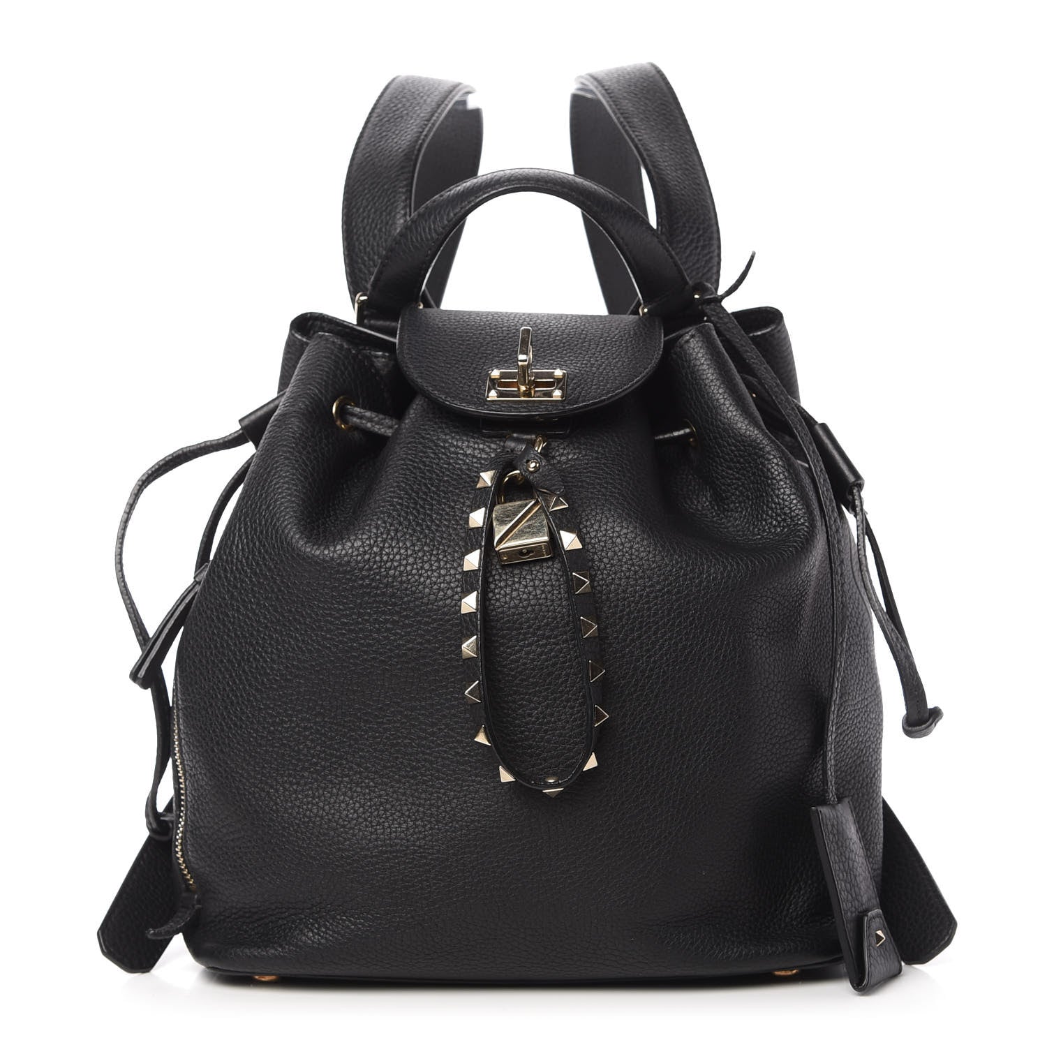 Valentino Garavani Pebbled Calfskin Rockstud Drawstring Backpack Black 1 of 11