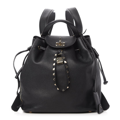 Valentino Garavani Pebbled Calfskin Rockstud Drawstring Backpack Black 1 of 11