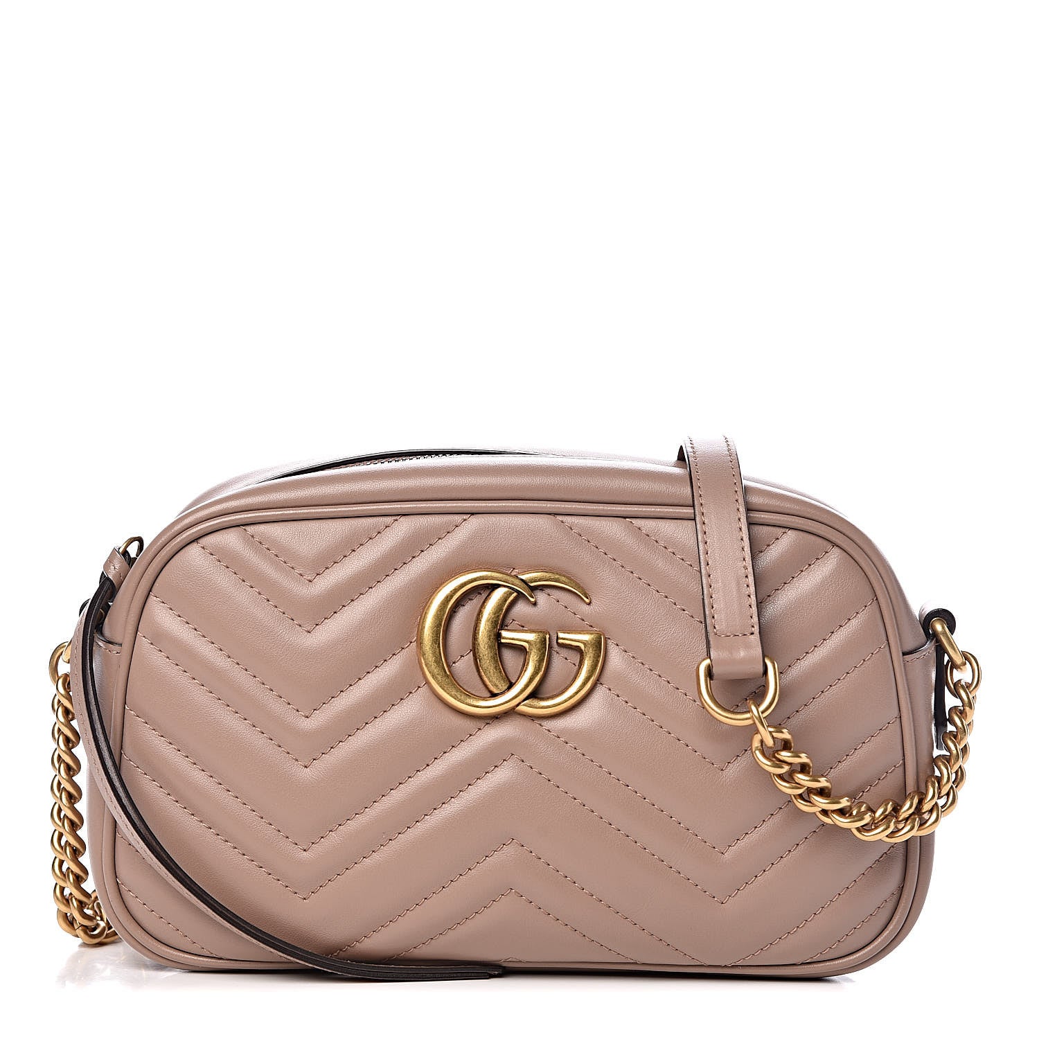 Gucci Calfskin Matelasse Small GG Marmont Chain Shoulder Bag Taupe 1 of 12