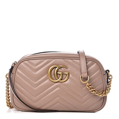 Gucci Calfskin Matelasse Small GG Marmont Chain Shoulder Bag Taupe 1 of 12