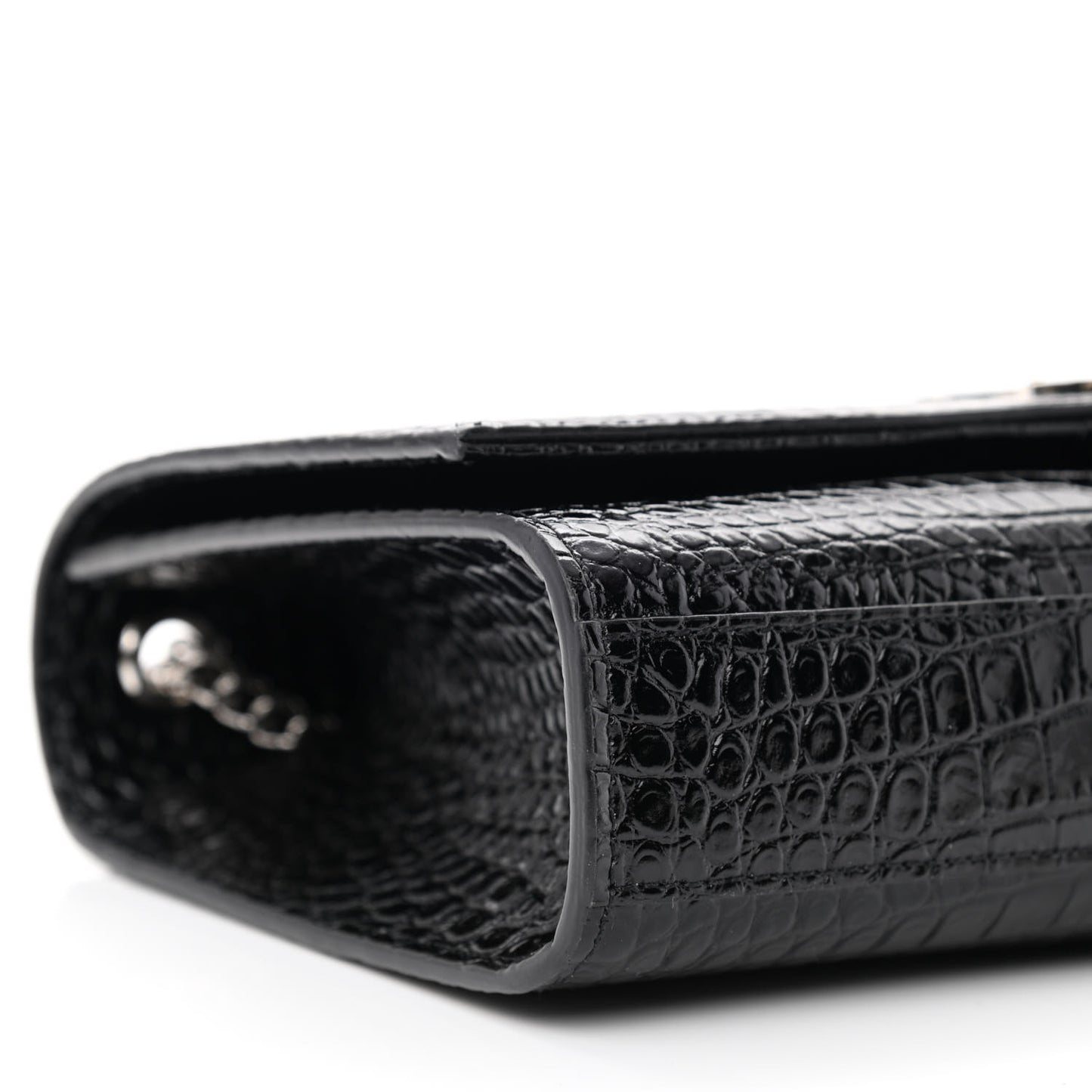 Calfskin Crocodile Embossed Medium Classic Monogram Kate Tassel Satchel Black