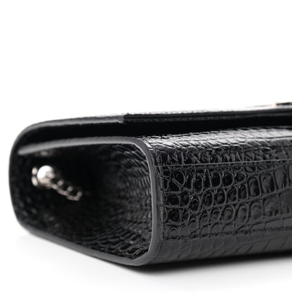 Saint Laurent Calfskin Crocodile Embossed Medium Classic Monogram Kate Tassel Satchel Black 10 of 11