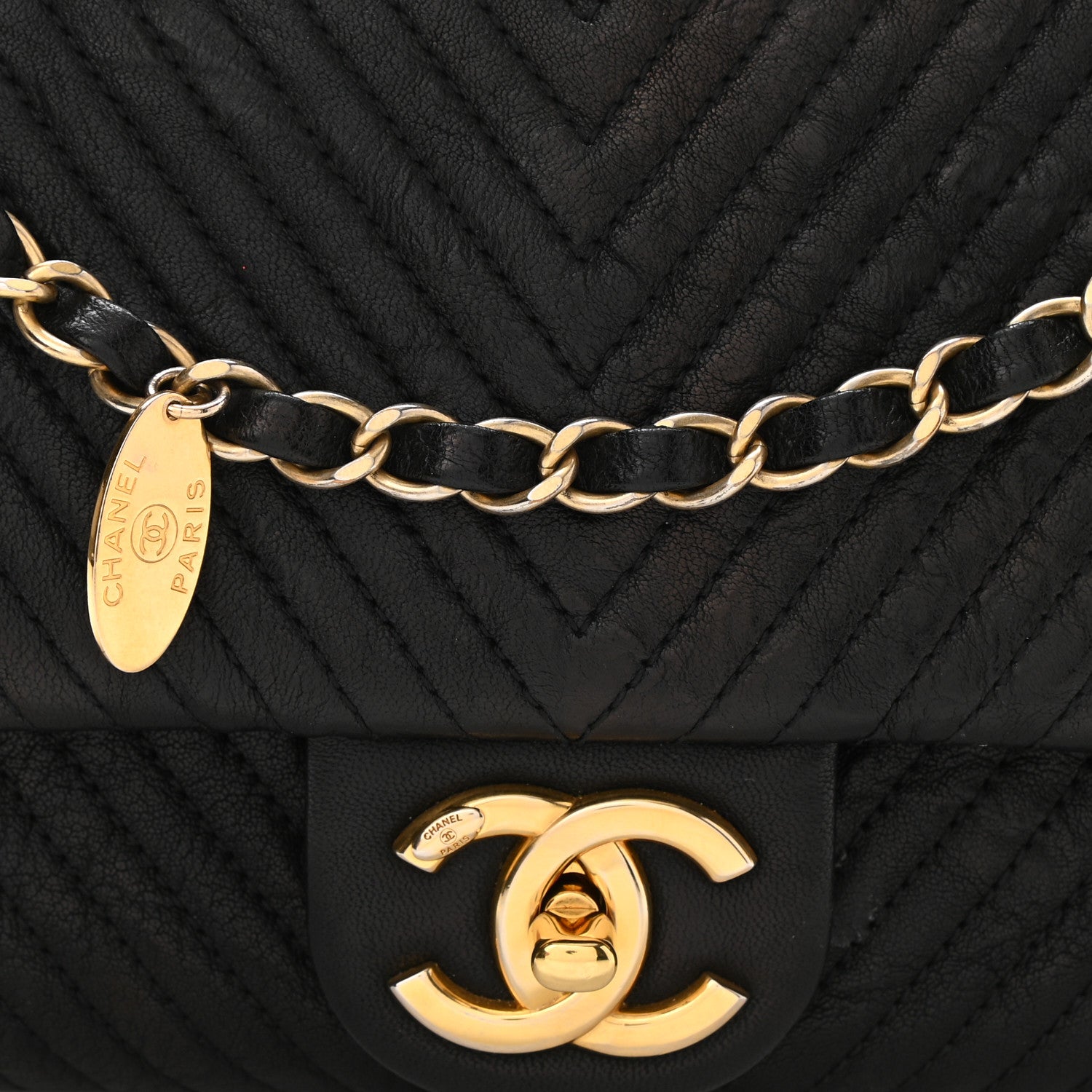 Chanel Calfskin Chevron Quilted Medium Surpique Flap Black 8 of 10