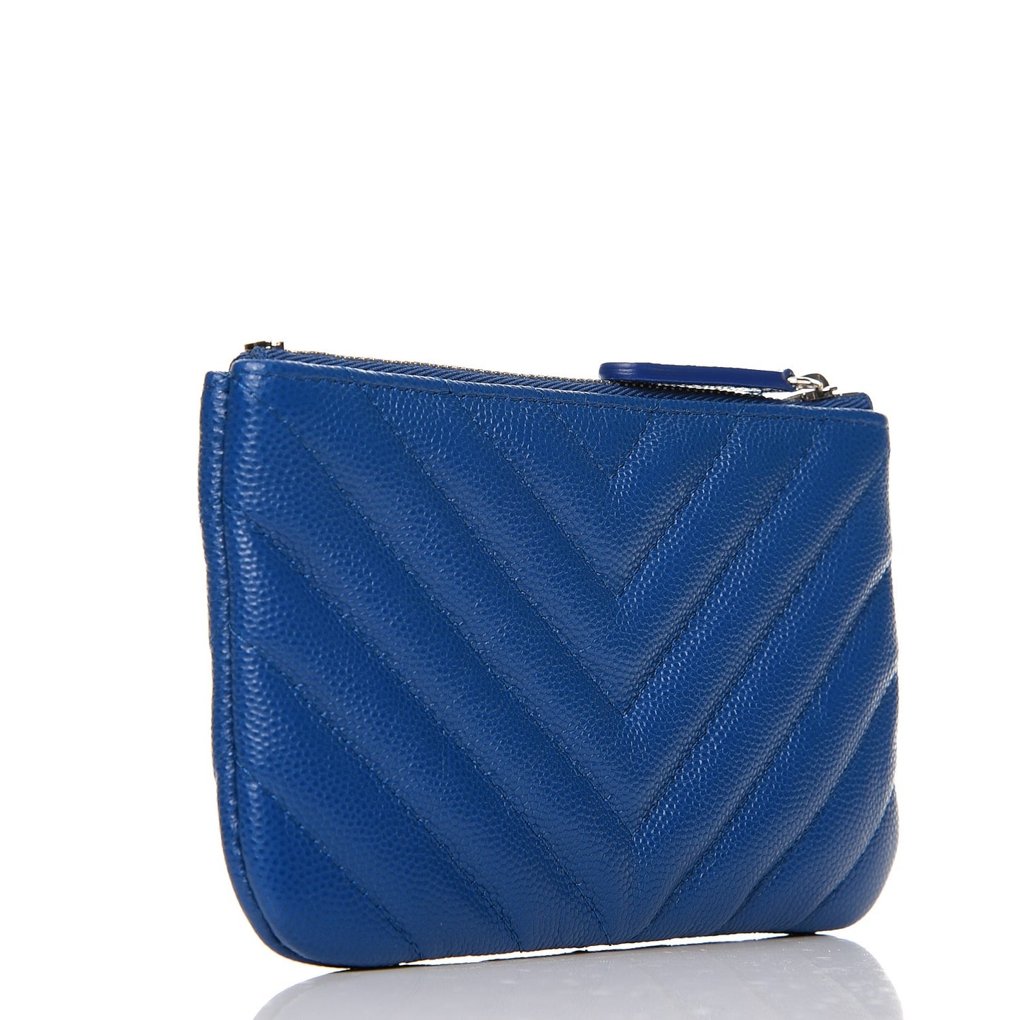 Caviar Chevron Quilted Small Cosmetic Case Blue