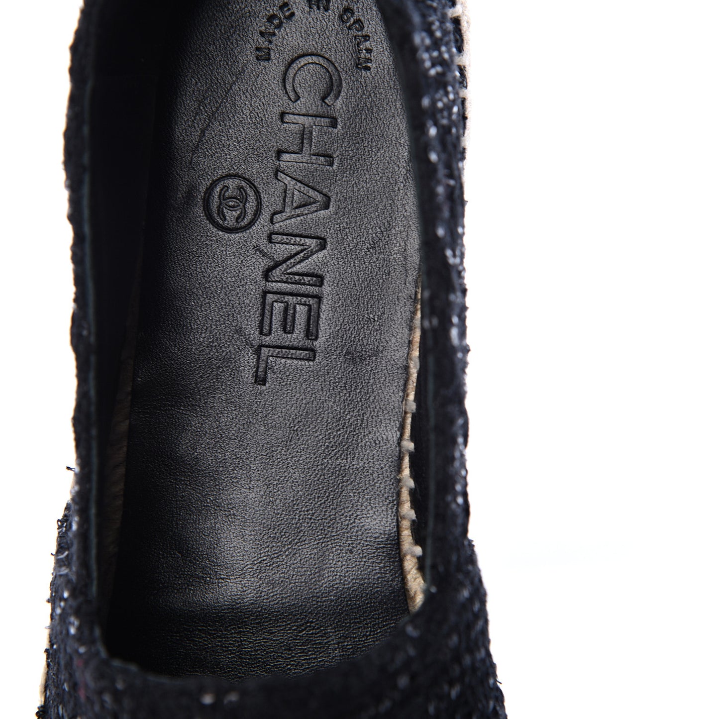 Tweed Patent Goatskin Sequin CC Espadrilles 36 Black