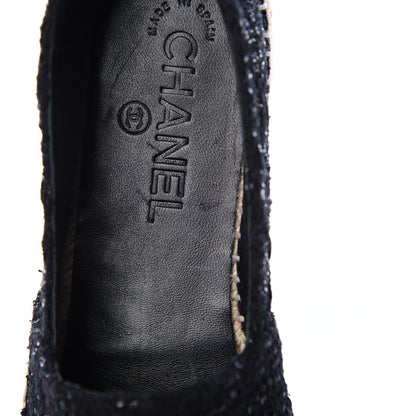 Chanel Tweed Patent Goatskin Sequin CC Espadrilles 36 Black 11 of 12