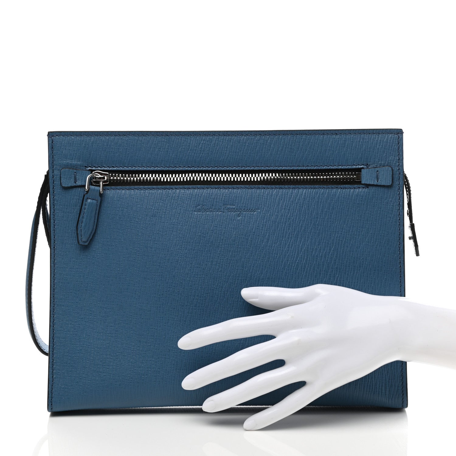 Salvatore Ferragamo Calfskin Wristlet Clutch Blue 2 of 6