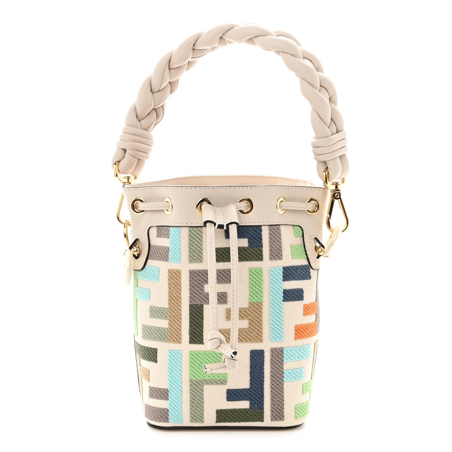 Fendi Canvas Vitello Grace F is Fendi FF Multicolor Embroidered Mini Mon Tresor Bucket Bag Grezzo Multicolor Latte 1 of 9