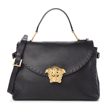 Versace Calfskin Whipstitch Palazzo Top Handle Satchel Black 1 of 10