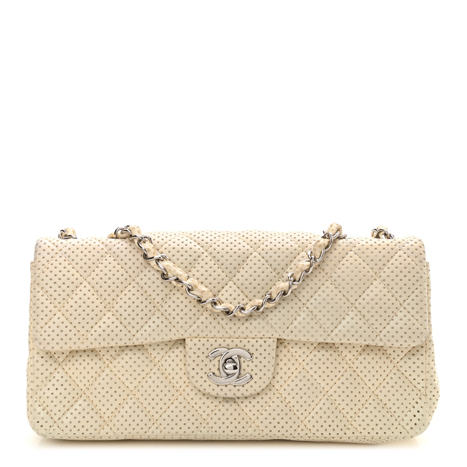Chanel Lambskin Perforated East West Flap White 1 of 13