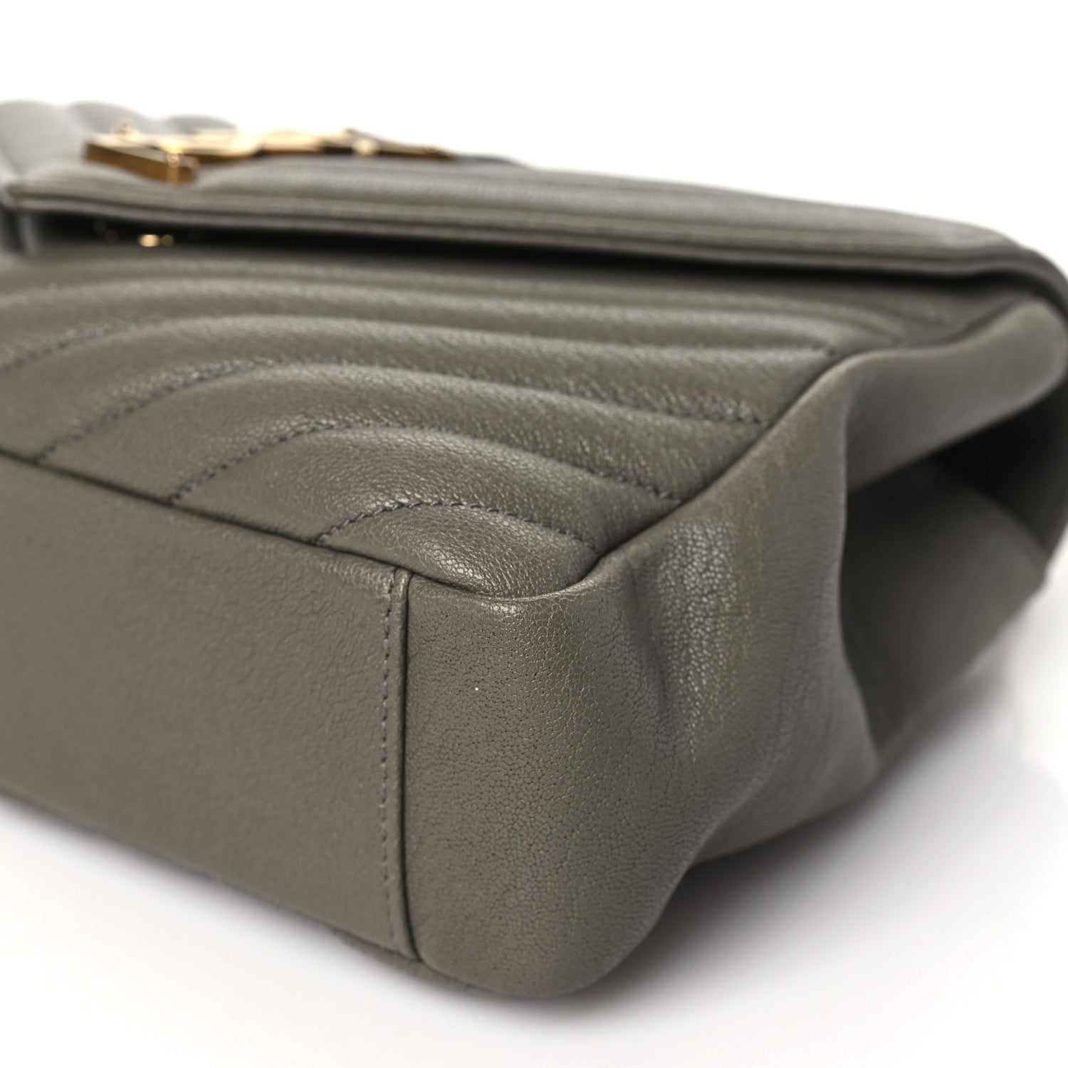 Saint Laurent Sheepskin Matelasse Chevron Monogram Medium College Bag Grey Kaki 10 of 10