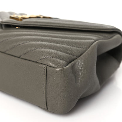 Saint Laurent Sheepskin Matelasse Chevron Monogram Medium College Bag Grey Kaki 10 of 10