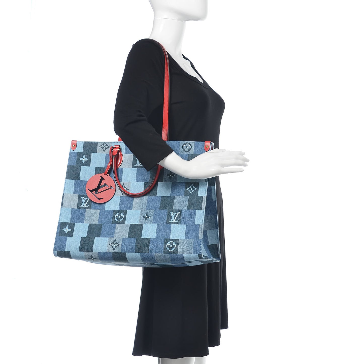 Denim Damier Monogram Onthego Blue Rouge